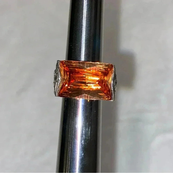 Marcasite accent gemstones with faux citrine stone set in 925 SS - Picture 1 of 16
